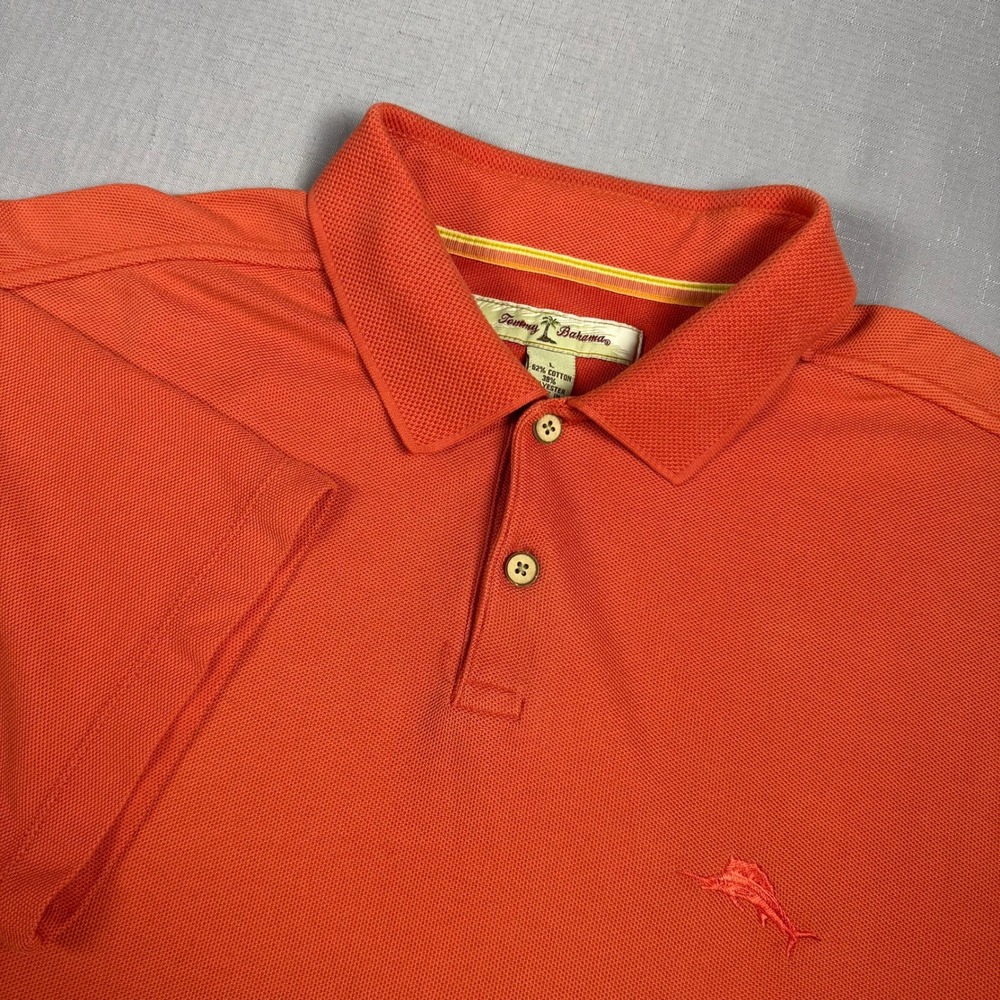 Tommy Bahama Mens Large Orange Short Sleeve Marlin Logo Pique Polo Shirt